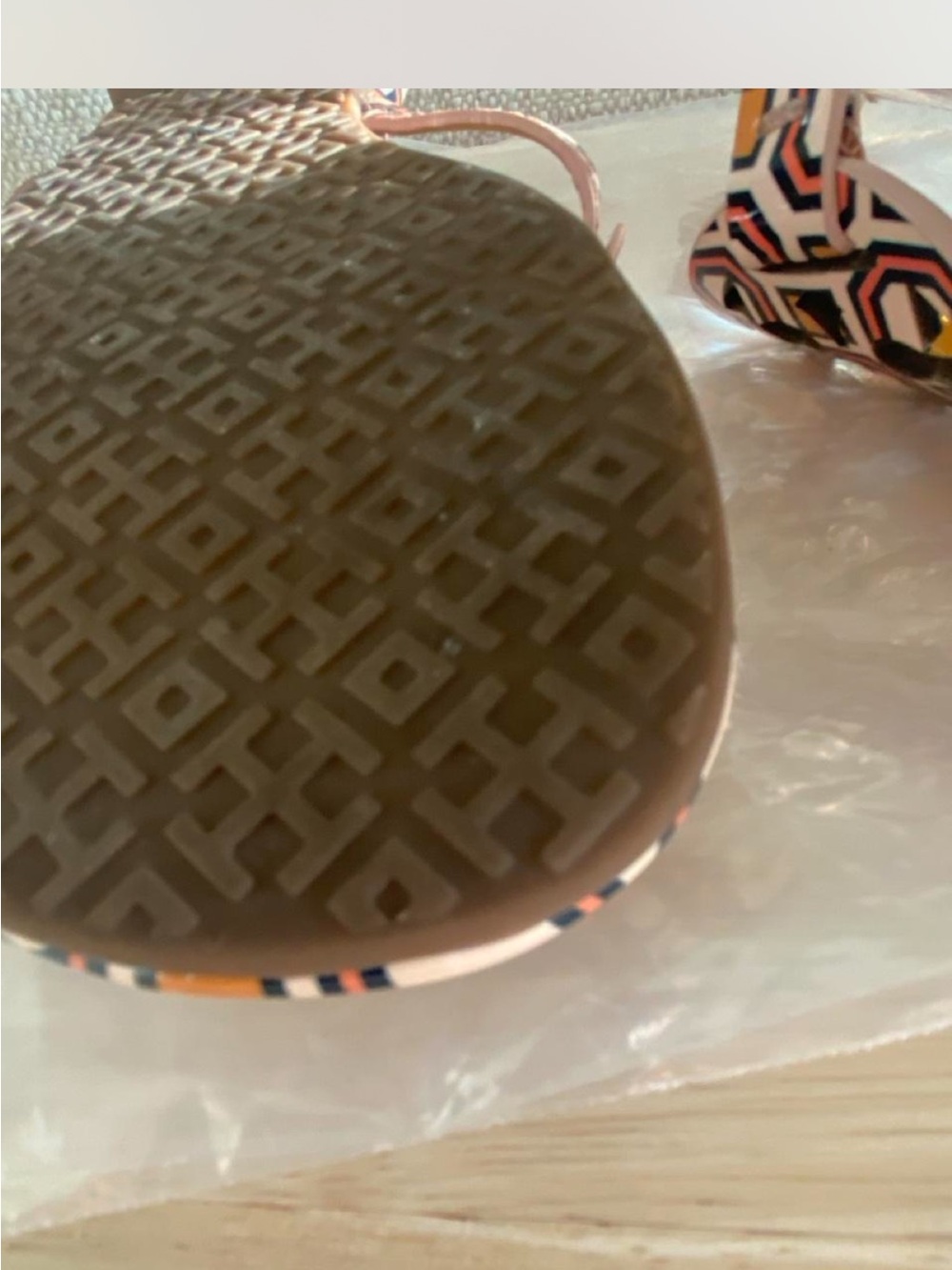 Tory Burch Yellow, Pink & Navy Geometric Thong Sandals - Picture 6 of 7
